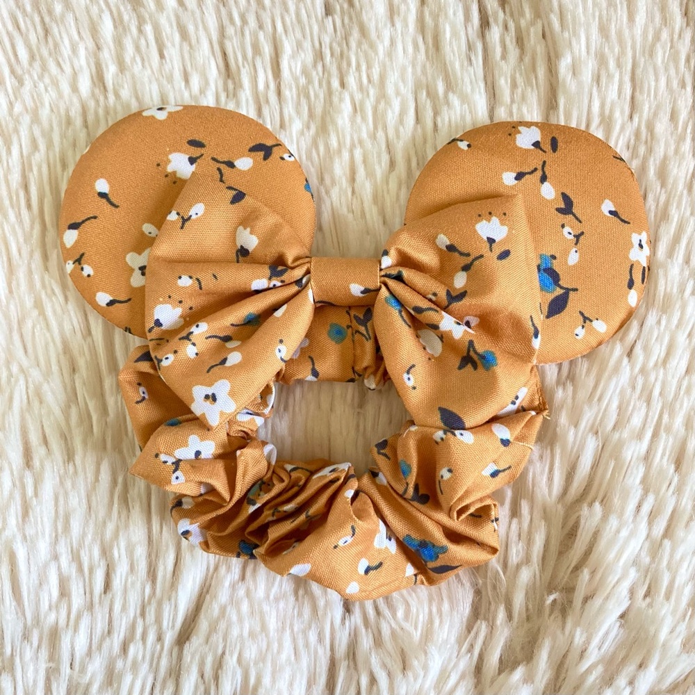 Marigold Floral Minnie Mouse Ears Hair Scrunchie